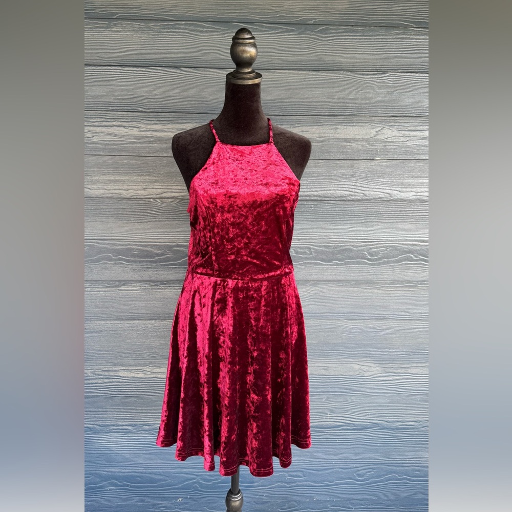 Lulus Velvet Halter Mini Dress Red Crushed Holiday Party Vintage Inspired Gla